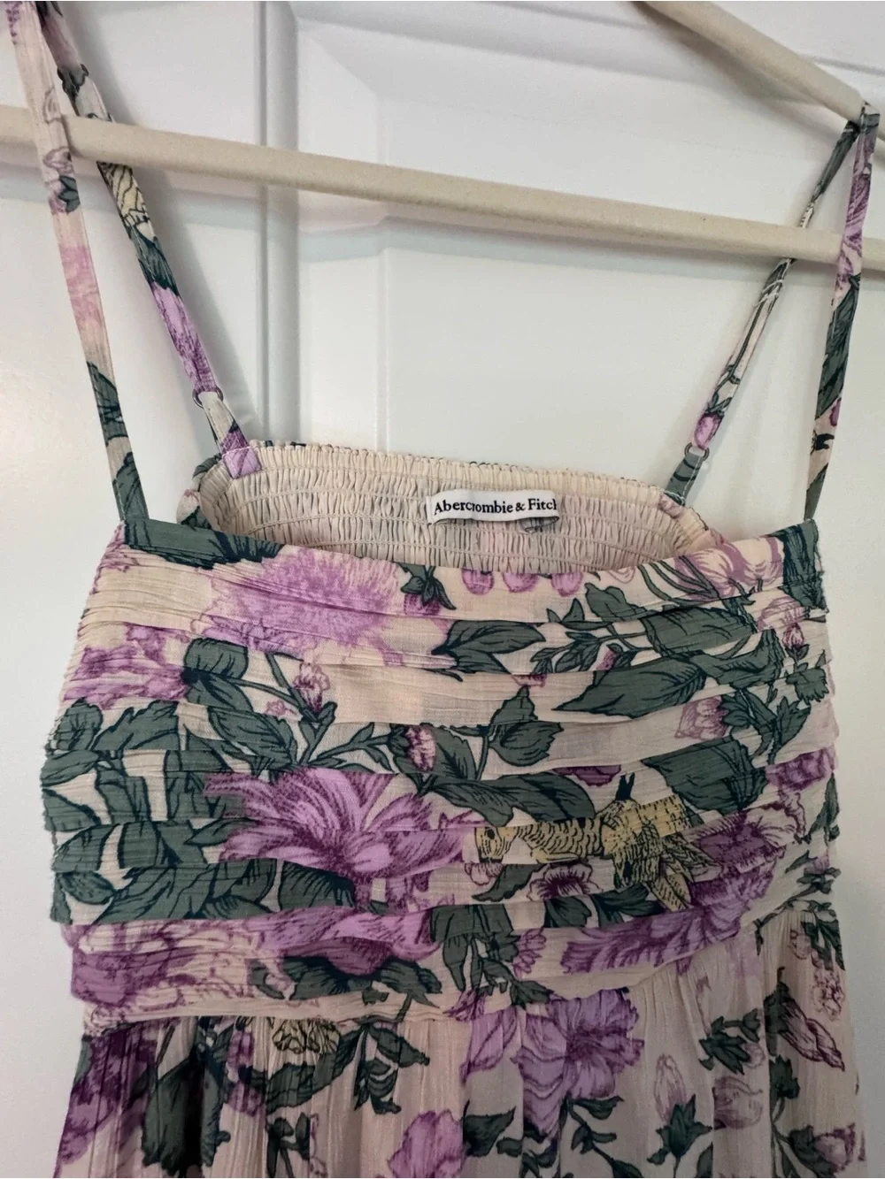 Abercrombie Floral Strap Maxi Dress in Cream and Purple, size small